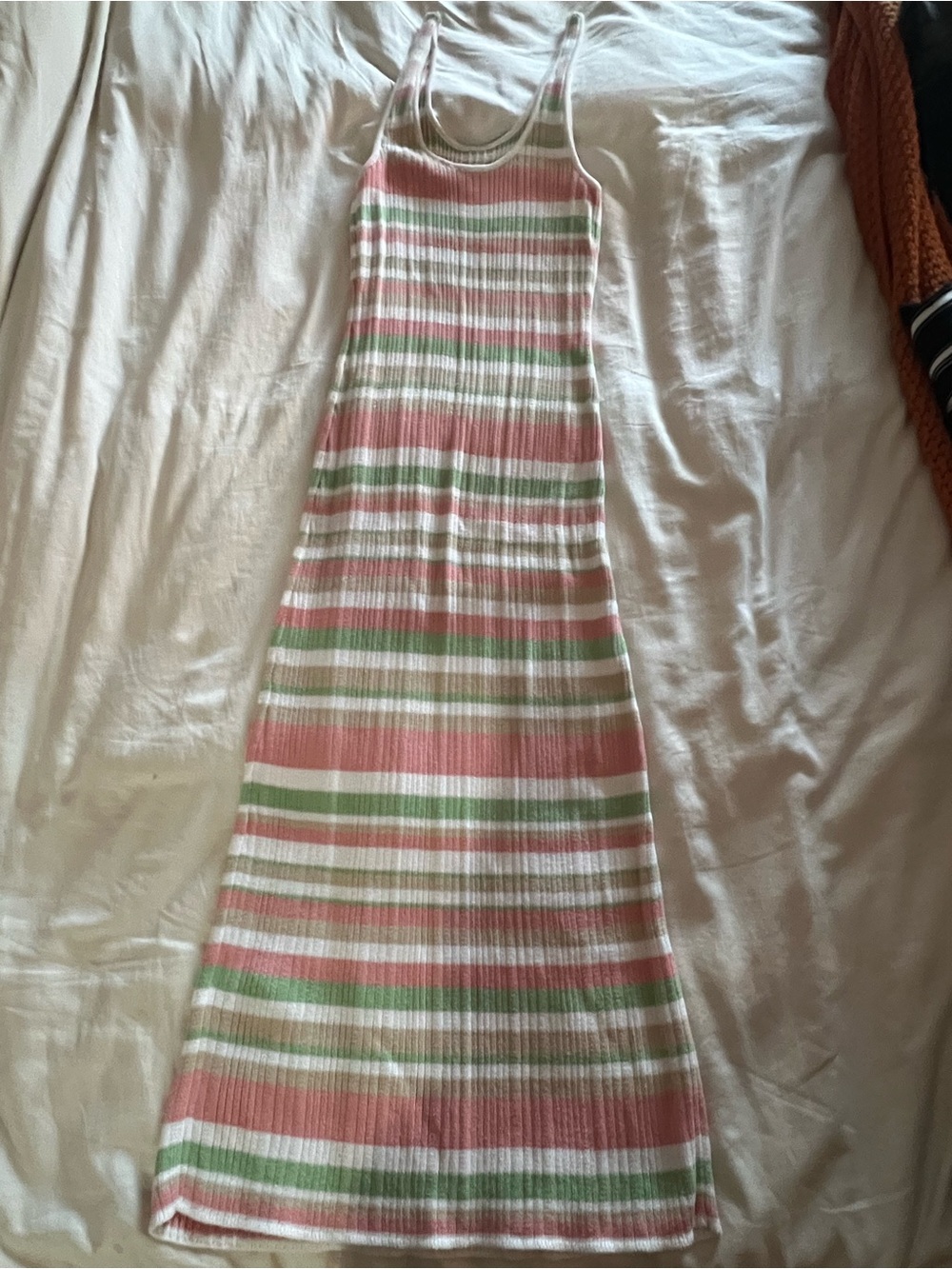 Roxy Striped Ribbed Maxi Dress in Pink, White & Green